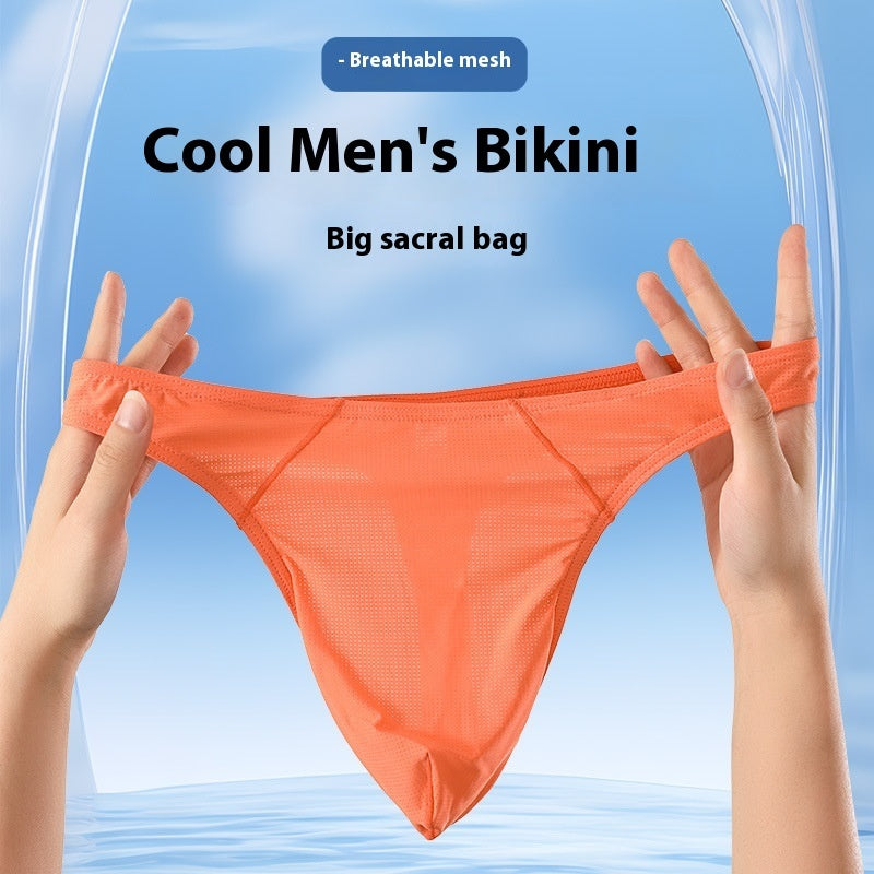 Mesh Men's Underwear  Ice Silk Thong Low Waist Big J Underwear