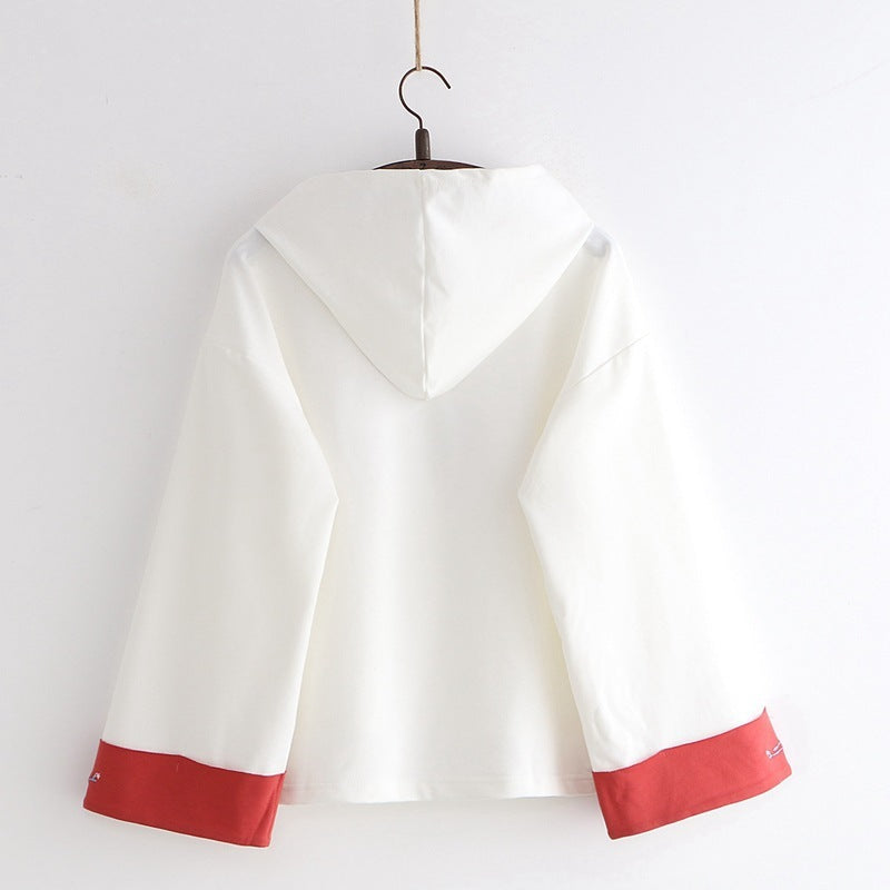 Women Embroidered Hooded Cotton Pullover Hoodie Solid Color