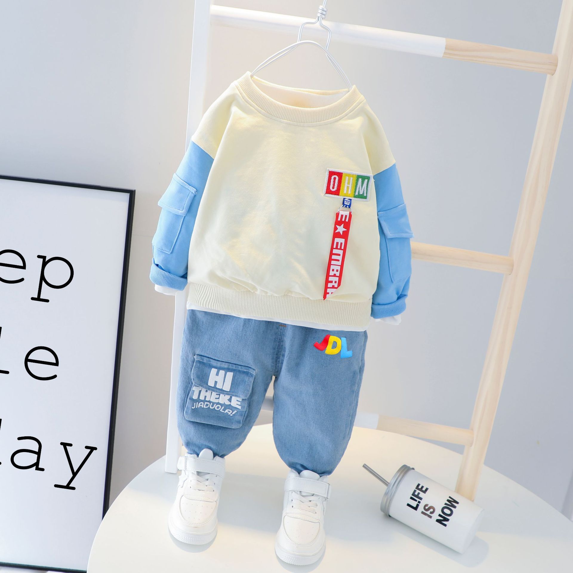 Kids Korean Style Hooded Cotton Trousers Two Piece Set