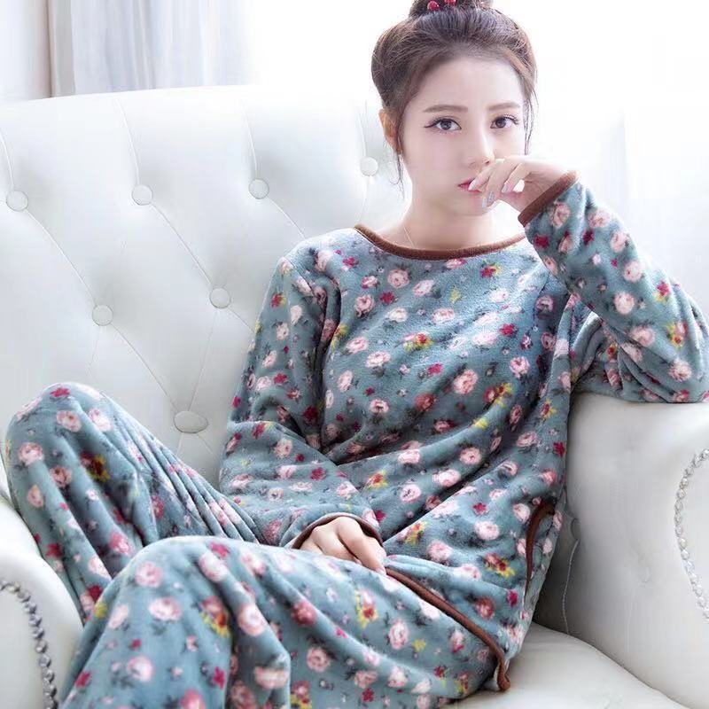 Pajamas Female Facecloth Long-sleeved Thickened Suit