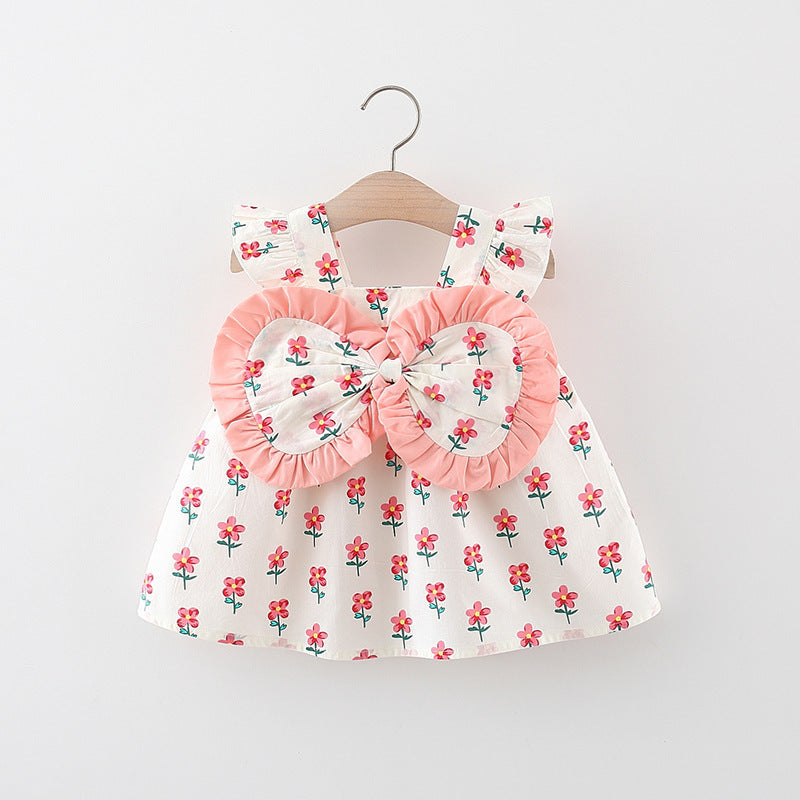 Girls' Dress Suspenders Flounced Sleeve Printing