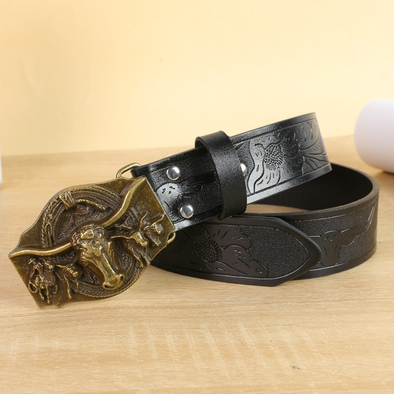 Men's Belt with Cow Head Buckle
