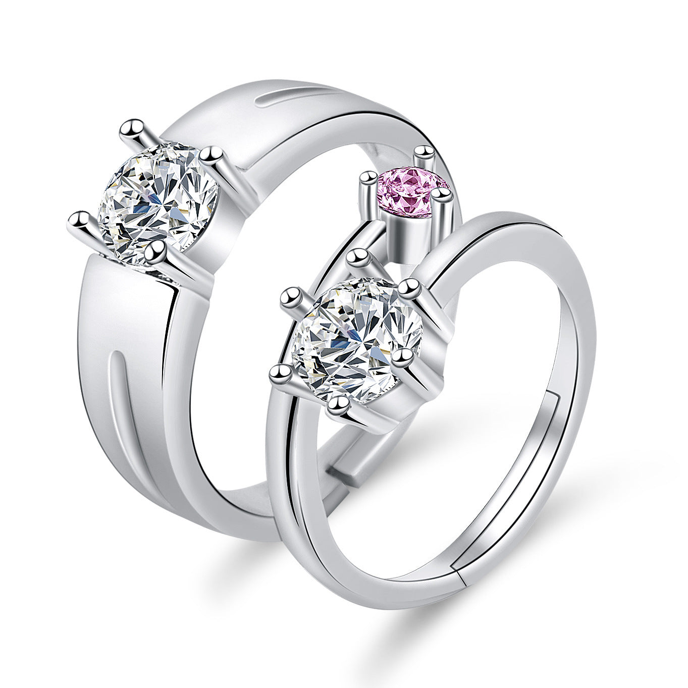 Unisex Crown Shaped Copper Moissanite Ring Set For Couples
