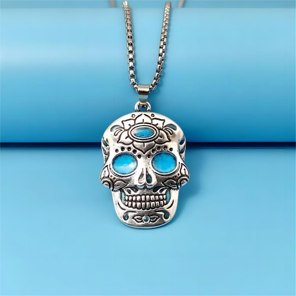 Halloween Luminous Skull Necklace – Day of the Dead Lotus Pattern Clavicle Pendant Jewelry Accessory