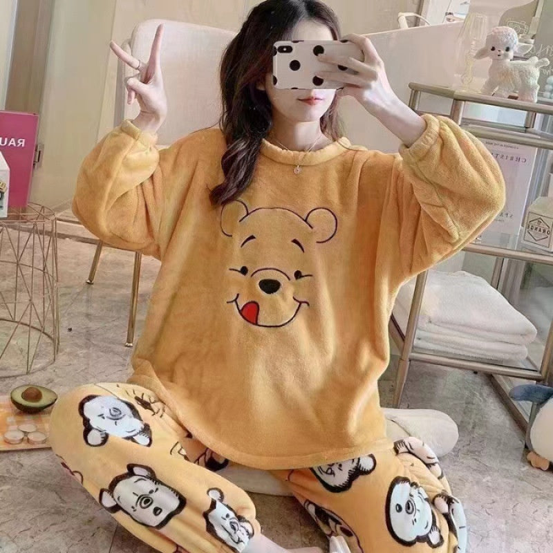 Womens Coral Fleece Winter Pajamas Relaxed Fit Long Sleeve