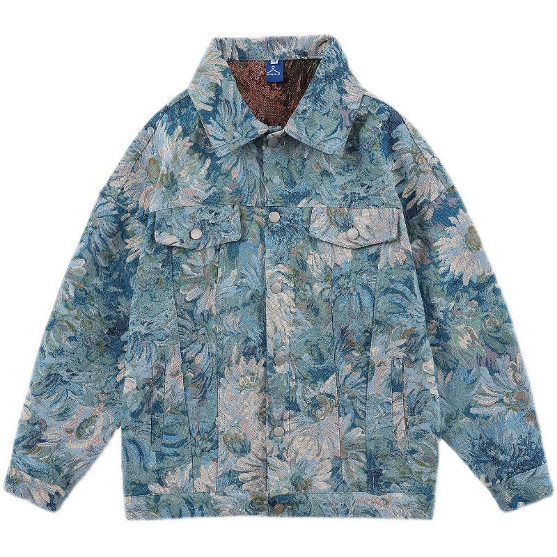 Unisex Vintage Floral Polyester Loose Fit Jacket Autumn