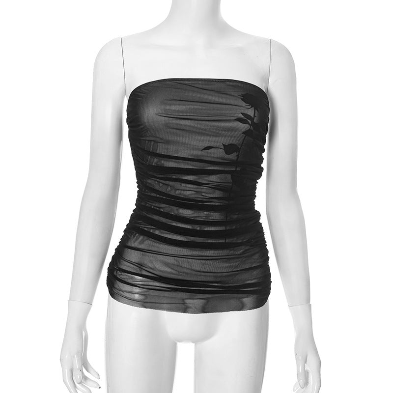 European And American Contrast Color Sleeveless Sexy Tube Top Printed Top For Women