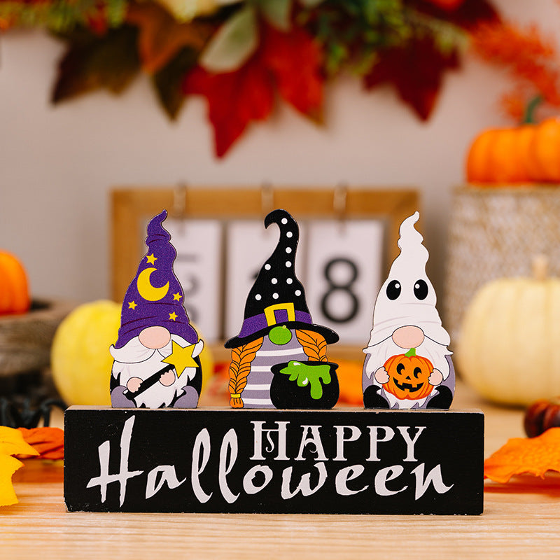 Halloween Decorations Ghost Festival Dwarf Pumpkin Wooden Decoration