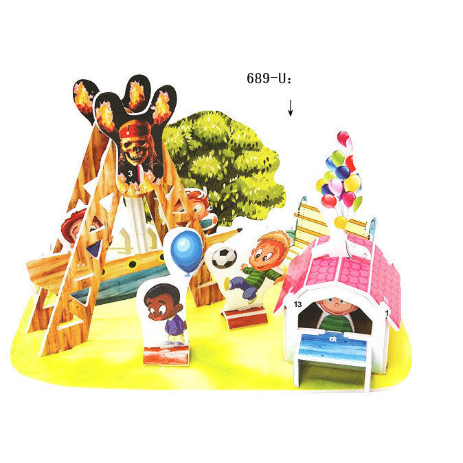 Children's 3D Three Dimensional Puzzle Paper Educational Toys Diy Building Hut