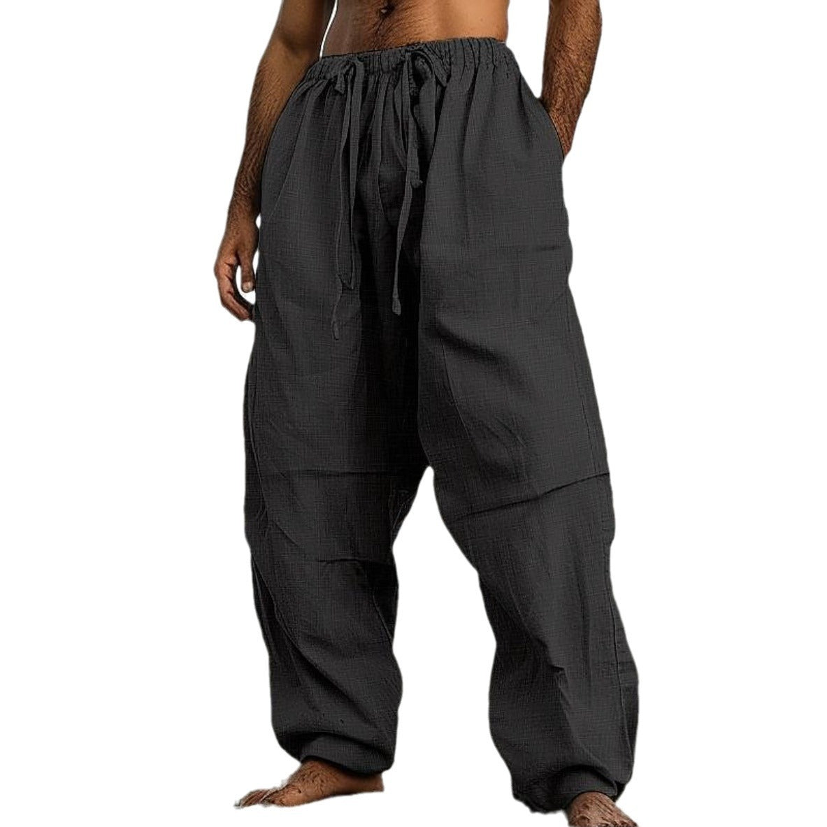Men’s Beach Straight-Leg Pants – Plain Color Comfortable Daily Wear