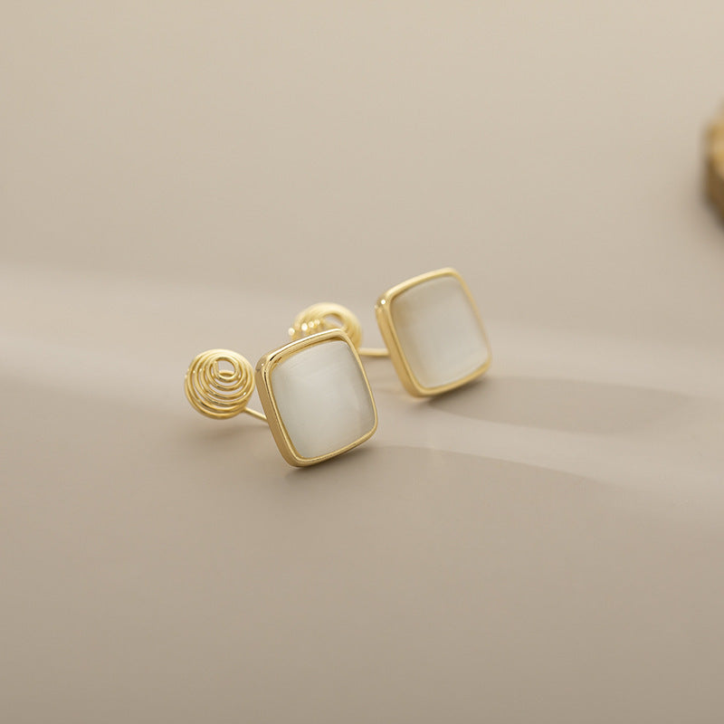 Exquisite And Small Opal Geometric Ear Studs
