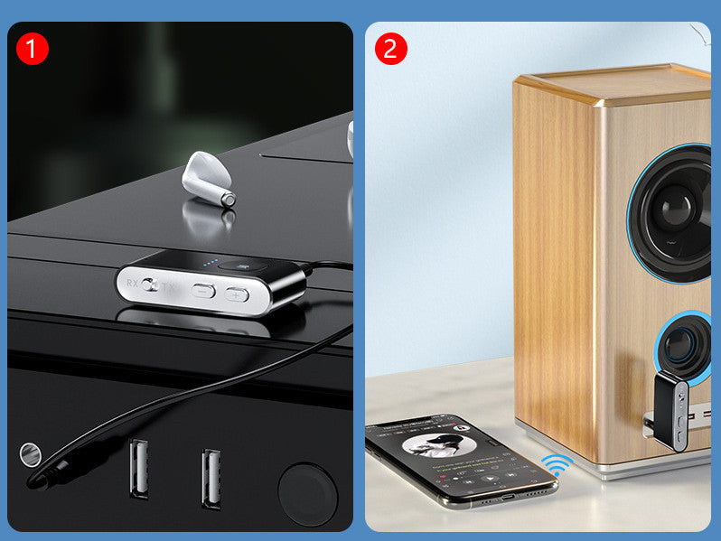 Bluetooth 5.0 Audio Adapter – Transmitter & Receiver with TF Card Playback and AUX Output