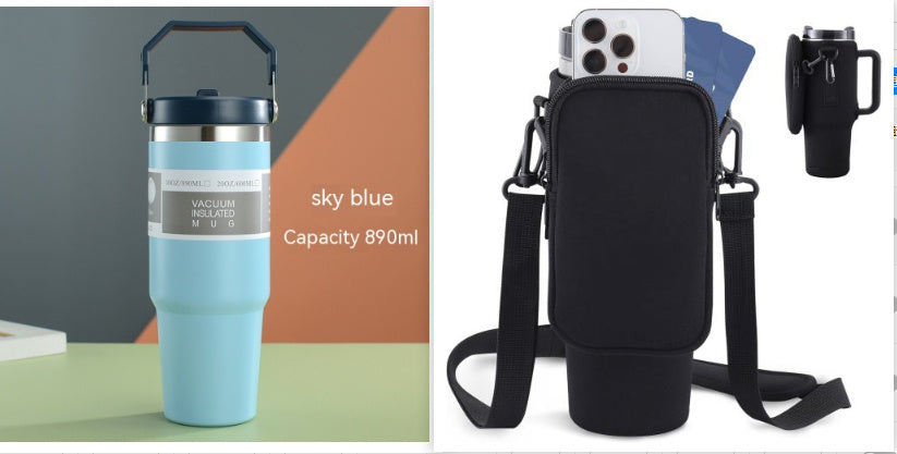 Insulated Stainless Steel Water Bottle – Travel Sports Tumbler with Handle