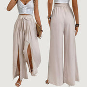 High Waist Apricot Wide-Leg Pants – Women’s Lace-Up Loose Trousers