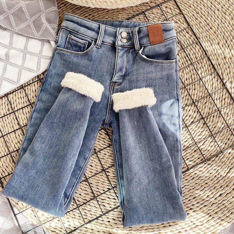 Women’s Thick Fleece-Lined Jeans – Winter Warm (Lamb Fleece), High-Stretch
