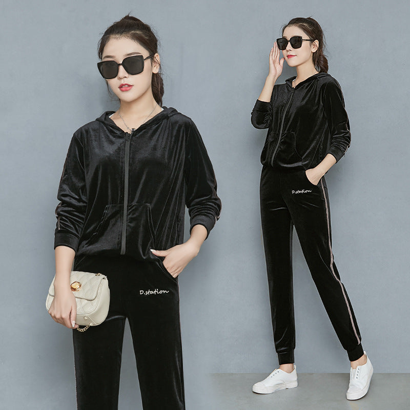 Spring And Autumn Gold Velvet Long Sleeve Loose Sports Jacket