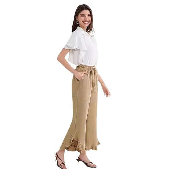 Fashion Ruffle Bell-Bottom Pants – Women's Ankle-Length Slim Fit Trousers