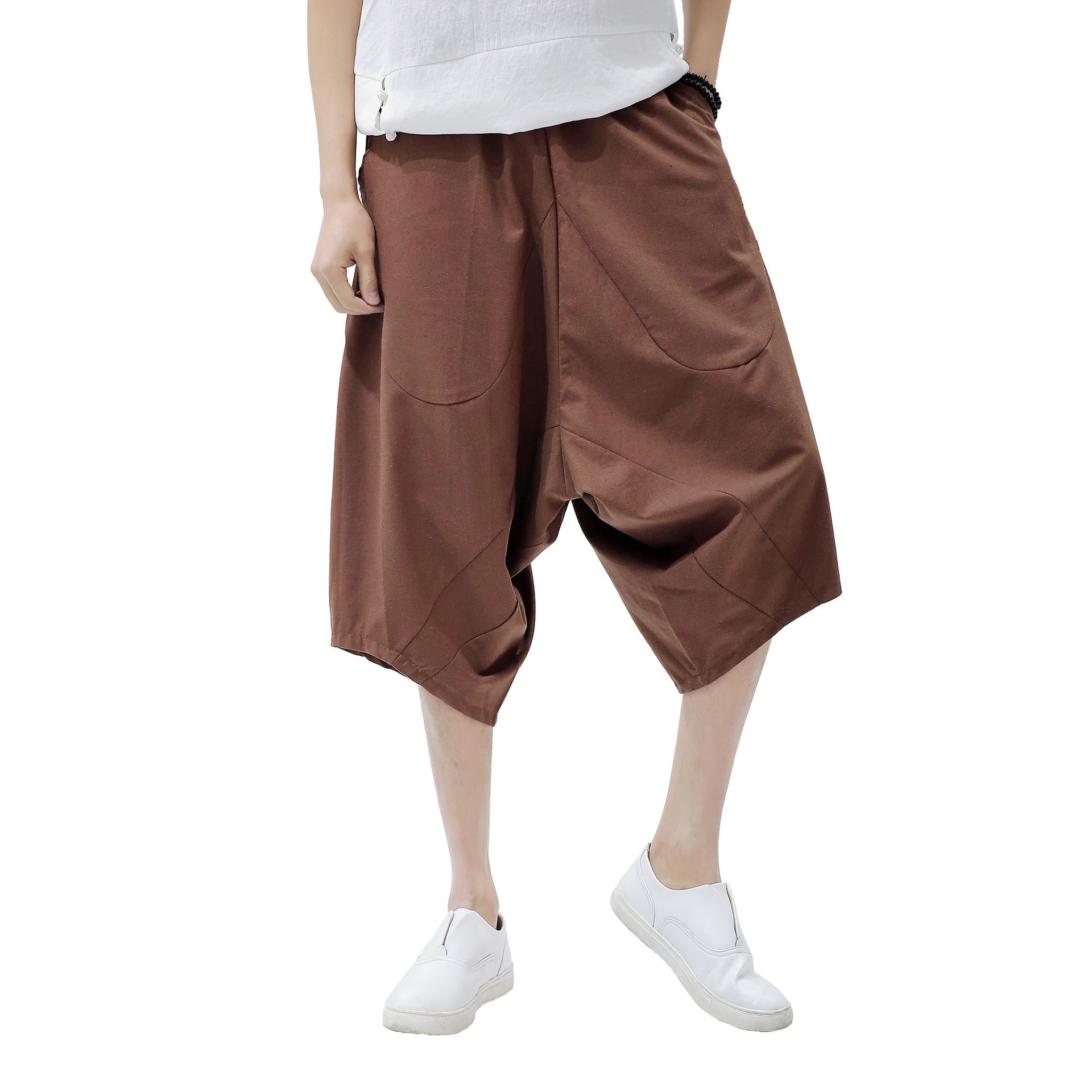 Men’s Retro Cotton Linen Lantern Pants – Solid Color Casual Style