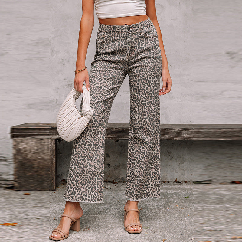 High-Waisted Cotton Blend Straight Leg Jeans – Casual Women’s Trousers