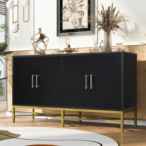 Four Door Cabinet With Metal And Crossed Leg Design