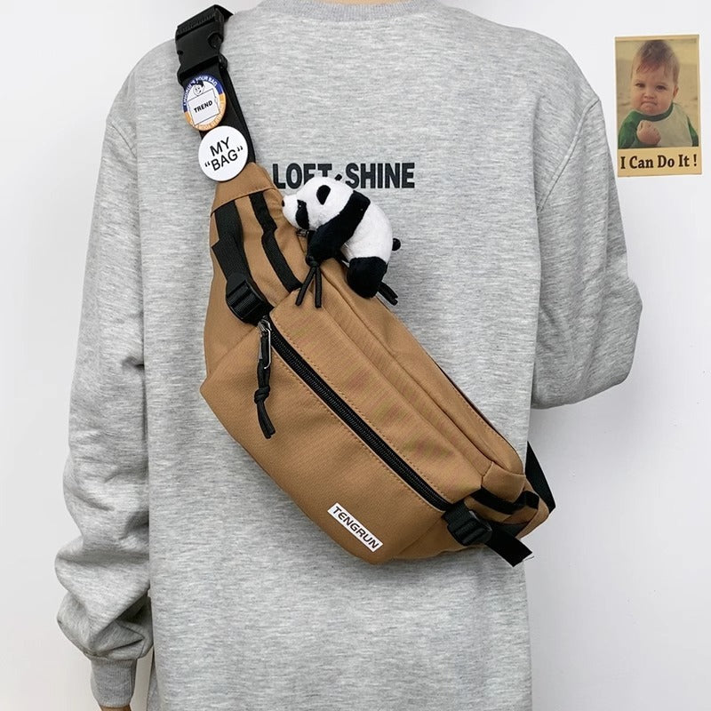 Men's Oxford Chest Bag With Letters Pattern, Urban Slim Fit