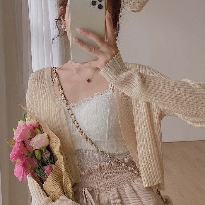 Short Ice Silk Sun Protection Outerwear Knitted Cardigan Women Coat Sling Dress Small Outerwear