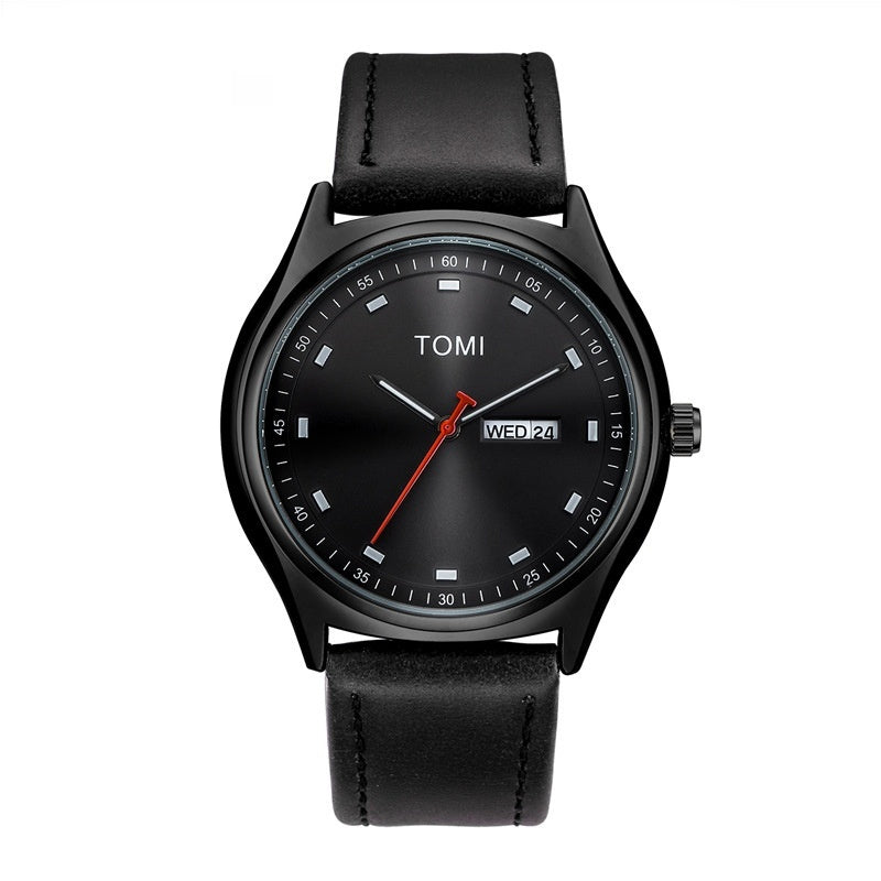 Fashion Simple Double Calendar Leather-belt Watch