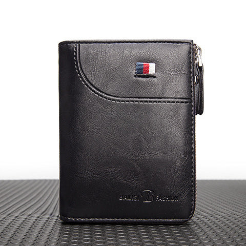 Men's PU Leather Zipper Wallet Bifold Large Capacity