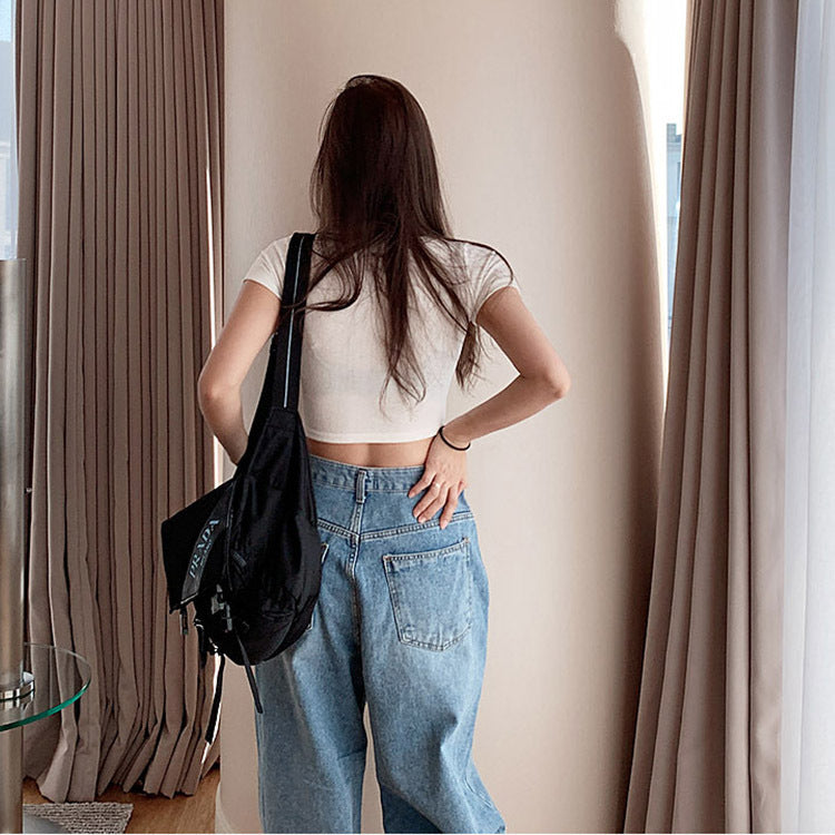Women's Crop-top Tight-fitting V-neck Short-sleeved T-shirt