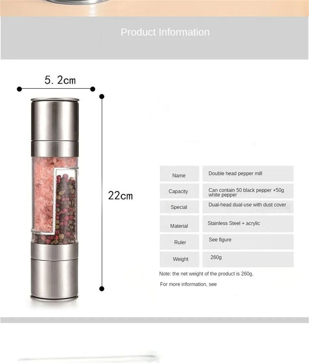 2-in-1 Manual Salt and Pepper Grinder – Stainless Steel Spice Mill with Adjustable Ceramic Grinding