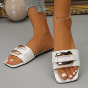 Summer New Metal Buckle Open Toe Women's Fashion Elegant Comfortable Slippers