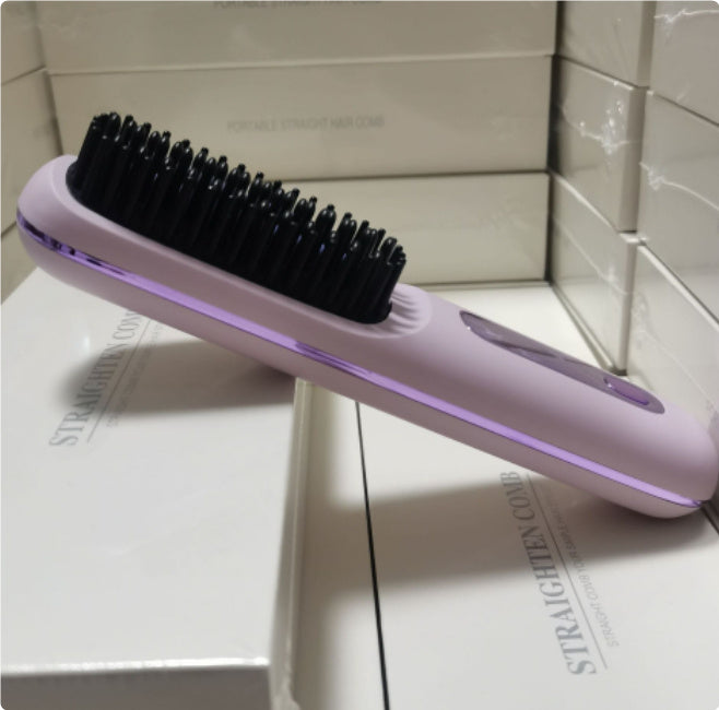2-in-1 Wireless Hair Straightener Brush and Curler USB Rechargeable Fast Heating Comb