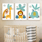 Safari Jungle Animal Wall Art – Giraffe, Lion, Elephant & Toucan Nordic Style Canvas Poster