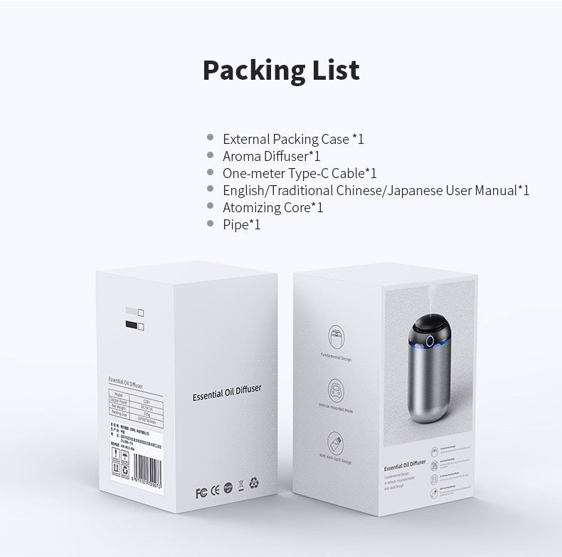 Car Aroma Diffuser USB Rechargeable Oil Sprayer with 2000mAh Battery