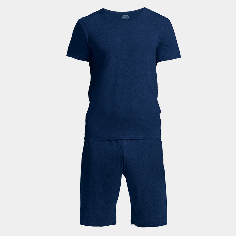 Home Wear Suit Men's Casual Round Neck Short Sleeves Shorts Solid Color Pajamas