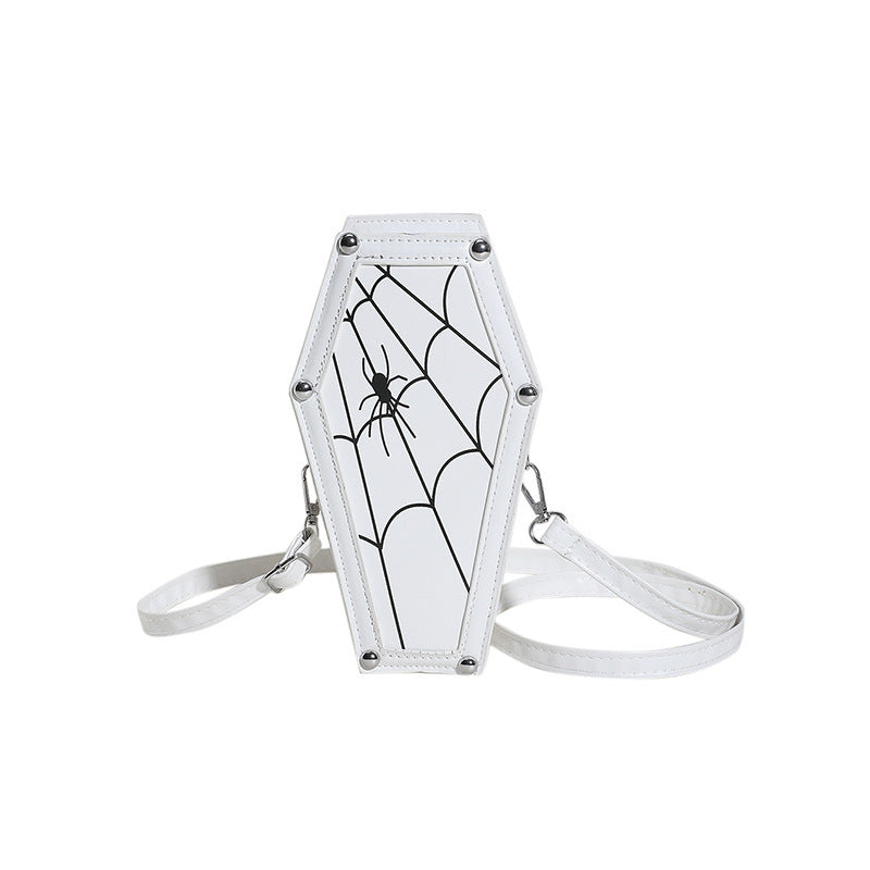 Halloween Coffin-Shaped Shoulder Bag – Gothic Spider Web Crossbody Messenger Purse