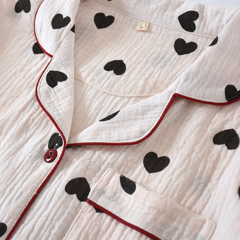 Women's Double Layer Cotton Pajamas Heart Print Homewear