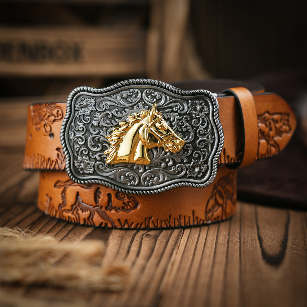 Retro Deer Embossed Belt Imitation Leather Buckle Unisex