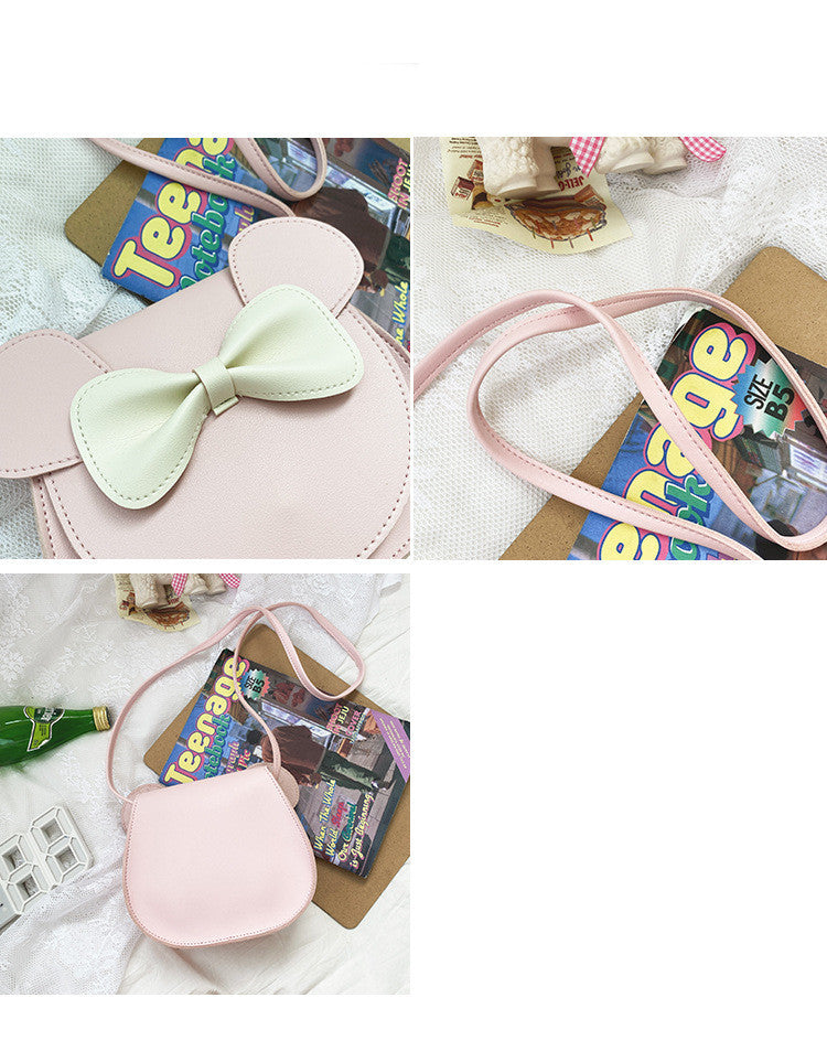 Cute Bowknot PU Small Shoulder Bag for Girls – Adorable Student Crossbody