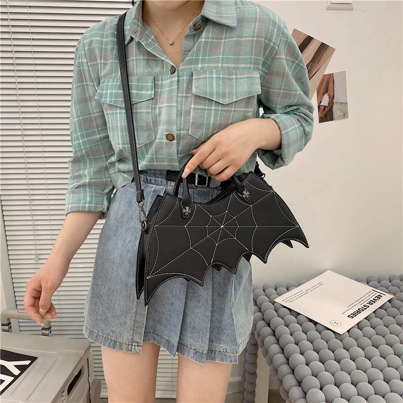 Halloween Spider Web Shoulder Bag – PU Leather Batgirl Style Crossbody Messenger Handbag