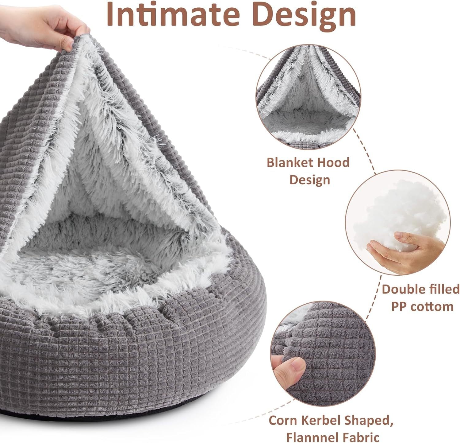 Small Dog Bed With Blanket Attached, Round Calming Hooded Cozy Cave Dog Beds For Small Dogs, Soft Plush Cuddler Puppy Pet Bed And Dog Burrow Cave Bed, Anti-Slip Bottom