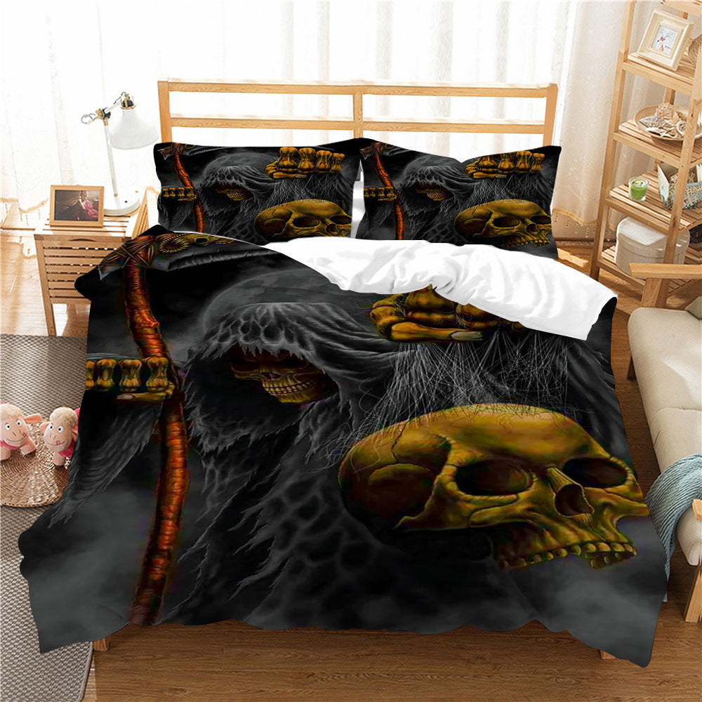 3D Printed Skull Pattern Three-Piece Chemical Fiber Bedding Set