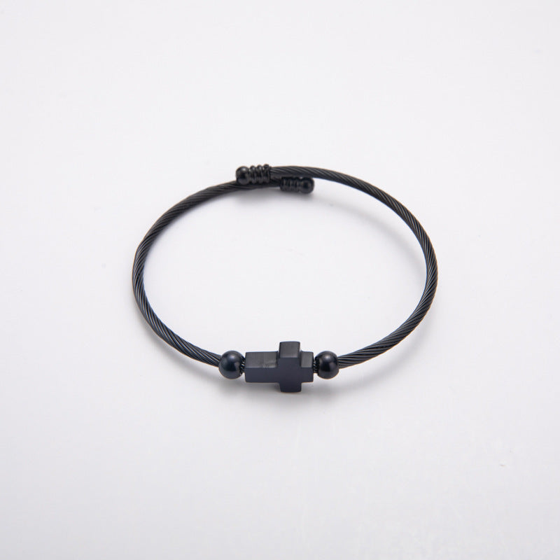 Titanium Steel Retro With Opening Adjustable Cross Bracelet