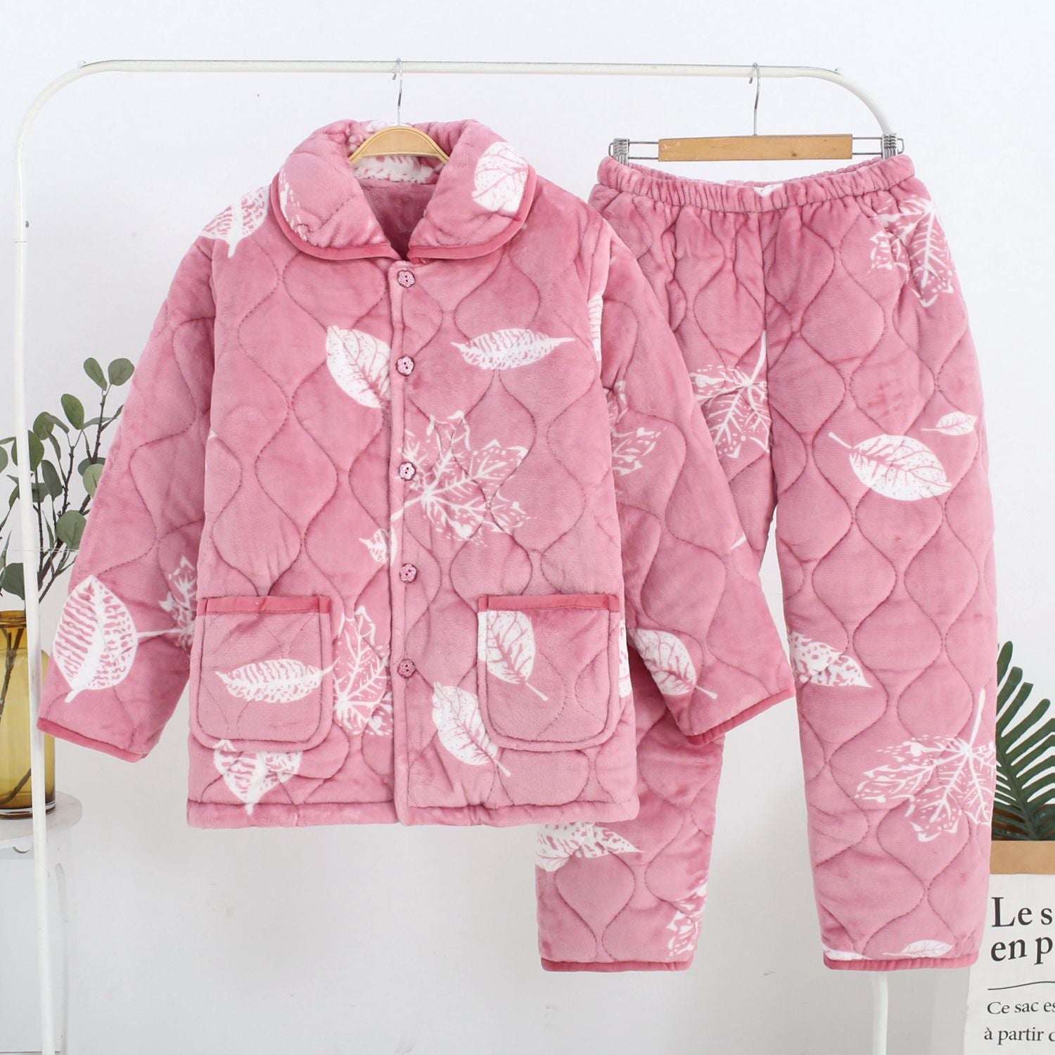 Women's Fashion Coral Fleece Three-layer Thickened Fleece-lined Warm Loungewear