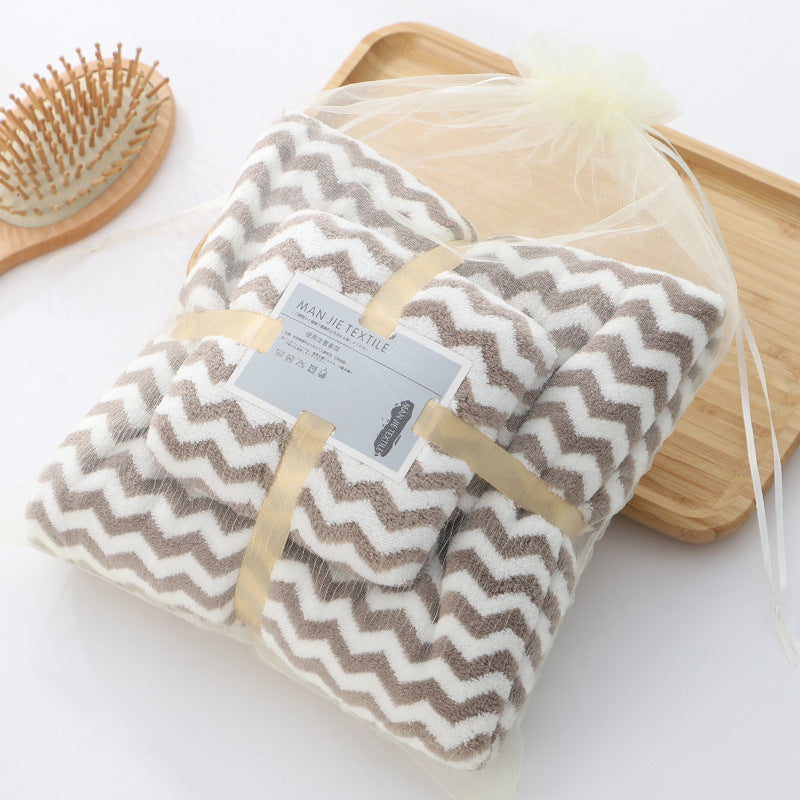 Coral Fleece Warp Knitted Absorbent Edging Towel And Bath Towel Set