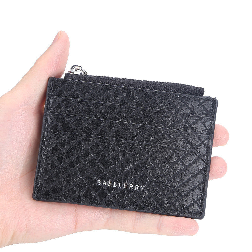 Men's Slim PU Leather Plaid Card Bag With Zipper Clip