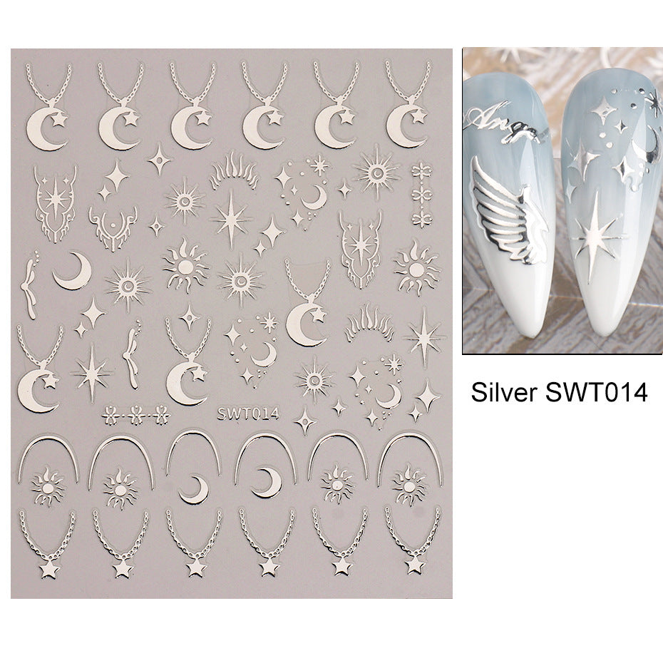 Silver Stamping Nail Sticker Wind Star Moon Heart-shape Lock Necklace