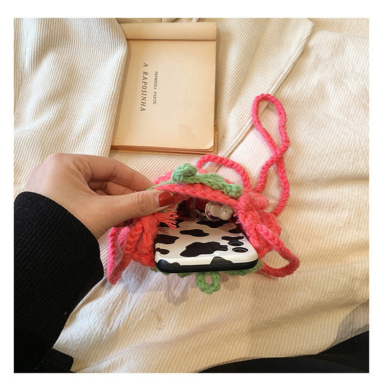 Handmade Knitted Children’s Wool Crossbody Bag – Cute Strawberry Design