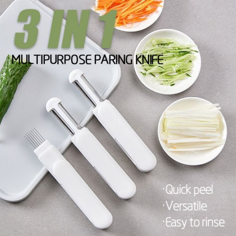 3-in-1 Rotary Paring Knife – Stainless Steel Peeler, Grater & Shredder in One