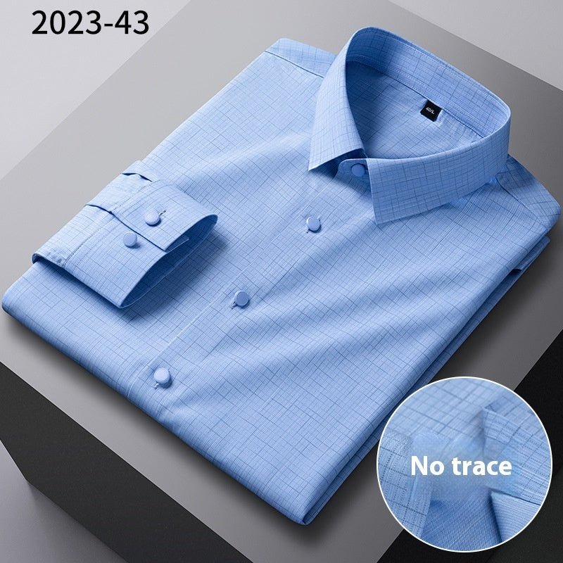 Bamboo Fiber Seamless Light Luxury Men's Striped Long Sleeve Shirt